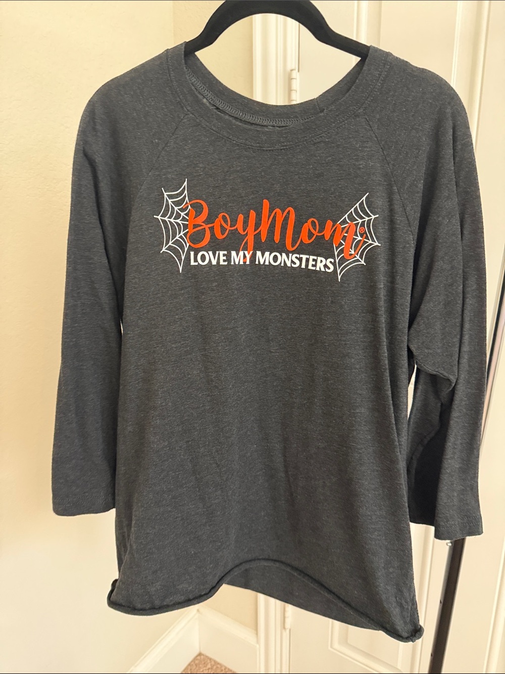 Boy Mom 'Love My Monsters' Dark Gray Womens Top, size L
